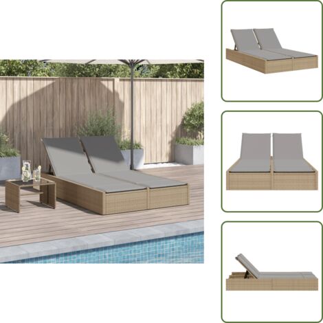 Lettino doppio - vidaXL Lettino Prendisole con Cuscini Beige in Polyrattan - Cuscini sfoderabili