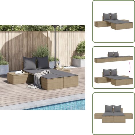 Lettino doppio - vidaXL Lettino Prendisole con Cuscini Beige in Polyrattan - Cuscini sfoderabili