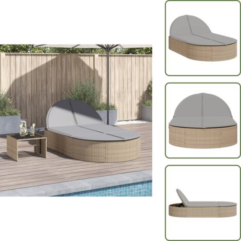 Lettino doppio - vidaXL Lettino Prendisole con Cuscini Beige in Polyrattan - Cuscino sfoderabile