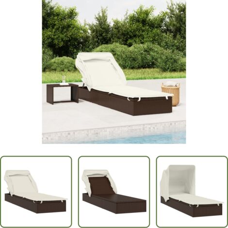 Lettino esterno -  Lettino con Tetto Pieghevole Marrone 213x63x97 cm Polyrattan