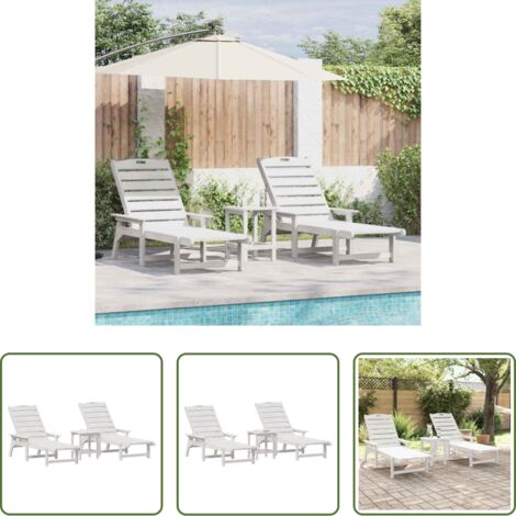 Lettino esterno -  Lettino da sole 3 pcs Bianco Polietilene