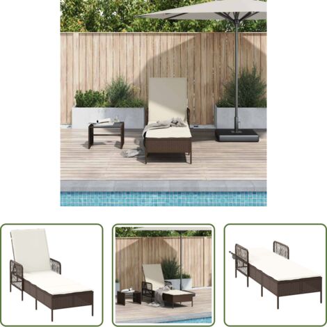 Lettino esterno -  Lettino da sole Marrone e Bianco Crema 55 x 200 x 92 cm