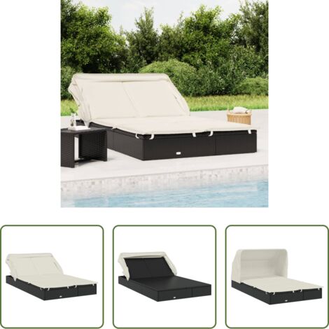 Lettino esterno -  Lettino Doppio Tetto Pieghevole Nero 213x118x97cm in Polyrattan
