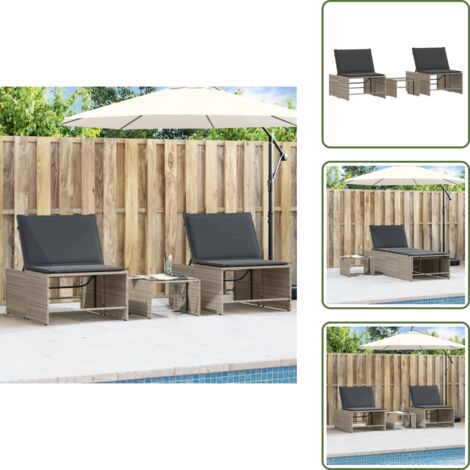 Lettino esterno - vidaXL Lettini prendisole 2 pz con tavolo grigio chiaro in polyrattan - Cuscino per seduta