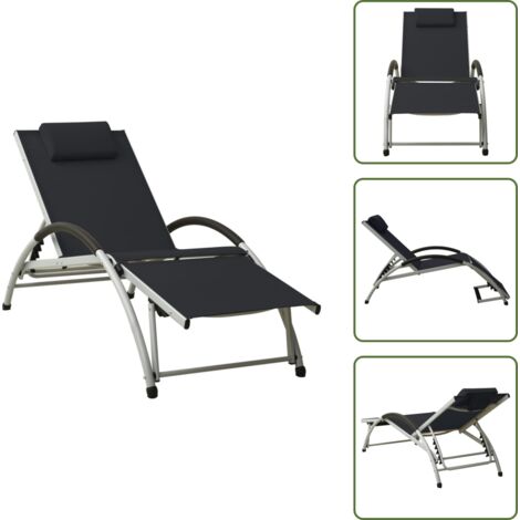 Lettino esterno - vidaXL Lettino Prendisole con Cuscino in Textilene Nero - Lettino con poggiapiedi