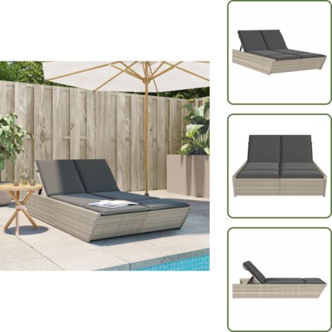 Lettino esterno - vidaXL Lettino Prendisole Doppio con Cuscini Grigio Chiaro Polyrattan - Cuscini sfoderabili