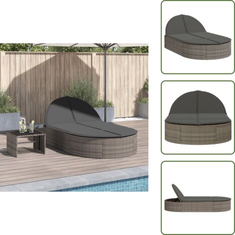 Lettino esterno - vidaXL Lettino Prendisole Doppio con Cuscini Grigio in Polyrattan - Cuscini sfoderabili