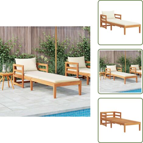 Lettino in acacia - vidaXL Lettino Prendisole con Cuscini Bianco Crema in Acacia Massello - Lettino esterno