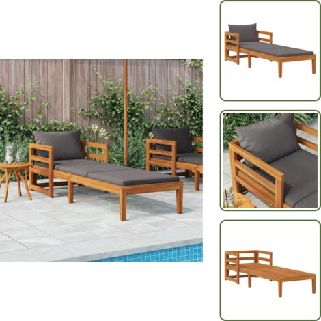Lettino in acacia - vidaXL Lettino Prendisole con Cuscini Grigio Scuro in Massello Acacia - Lettino esterno