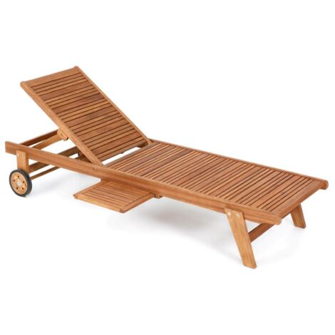 Lettino in legno eucalypto regolabile arredo giardino colore ciliegio su ruote