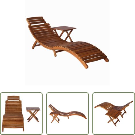 Lettino in legno - Lettino Prendisole con Tavolino Legno Massello Acacia Marrone