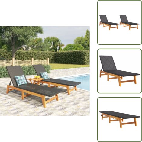 Lettino in rattan - vidaXL Sdraio 2pz Nero e Marrone Polyrattan e Legno Massello di Acacia - Lettino in acacia