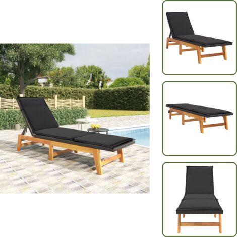 Lettino in rattan - vidaXL Sdraio con Cuscino Nero Marrone Polyrattan e Massello di Acacia - Lettino con schienale regolabile