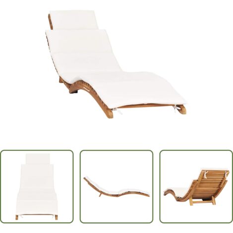 Lettino in teak - idaXL Lettino Prendisole Pieghevole con Cuscino Bianco Crema in Teak