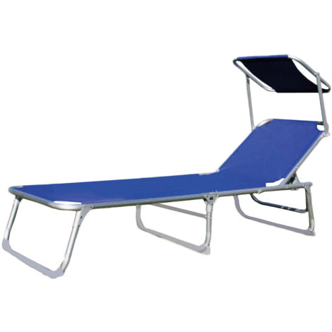 LETTINO MARE IN ALLUMINIO BLU CON PARASOLE - PIEGHEVOLE - 188CM