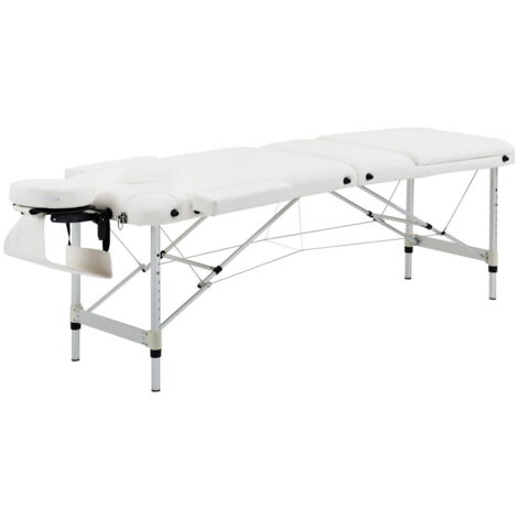 LETTINO MASSAGGI PORTATILE PIEGHEVOLE E PROFESSIONALE IN ALLUMINIO BIANCO 215X60X61-84 CM RESISTENTE