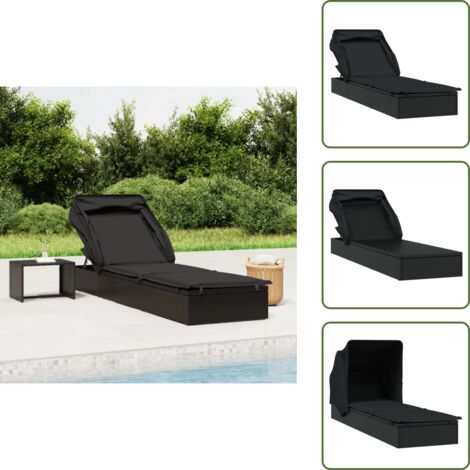 Lettino per balcone - vidaXL Lettino con Tetto Pieghevole Nero 213x63x97 cm Polyrattan - Lettino per campeggio