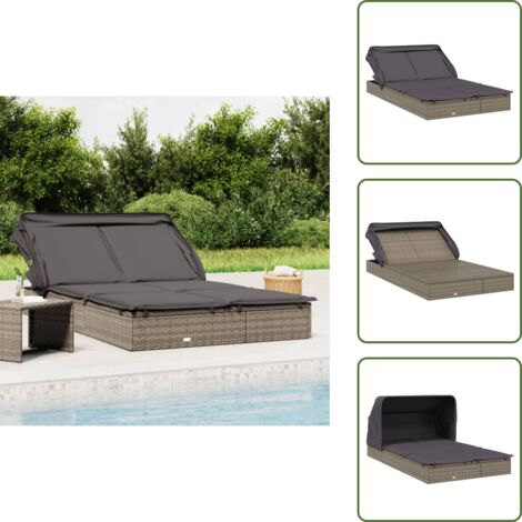Lettino per balcone - vidaXL Lettino Doppio Tetto Pieghevole Grigio 213x118x97 cm Polyrattan - Lettino per campeggio