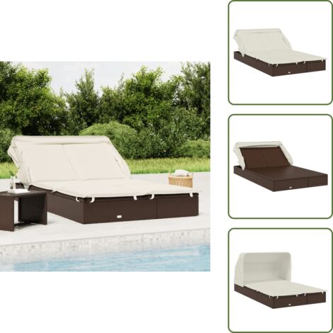 Lettino per balcone - vidaXL Lettino Doppio Tetto Pieghevole Marrone 213x63x97 cm Polyrattan - Lettino pieghevole