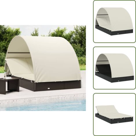 Lettino per balcone - vidaXL Lettino Doppio Tetto Rotondo Nero 211x112x140 cm in Polyrattan - Lettino per campeggio