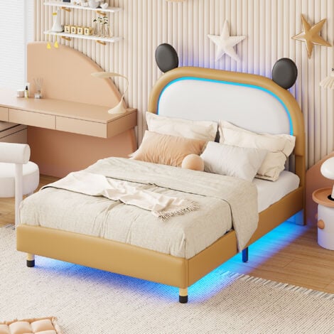 HAUSS SPLOE Lettino per bambini con luce LED, PU, letto per ragazzo e ragazza, letto piano, 140 x 200 cm, giallo (materasso non incluso)