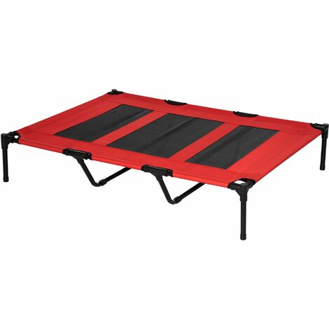 Lettino per Cani 50kg max Rialzato con Borsa da Viaggio 122x92x23 cm in Metallo e Tessuto Oxford Rosso