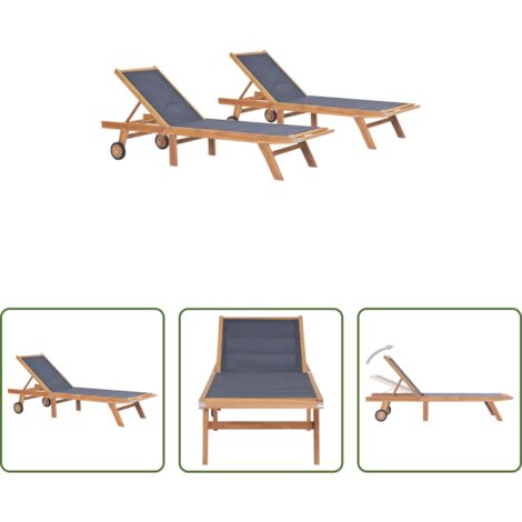 Lettino pieghevole - Lettini Pieghevoli con Ruote 2 pz in Massello di Teak Textilene