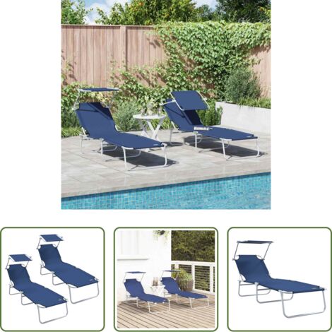 Lettino pieghevole -  Lettino da sole 2 pcs Blu 58 x 188 x 77cm Poliestere