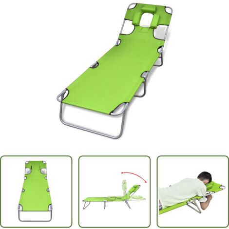 Lettino pieghevole -  Lettino da Sole Pieghevole Poggiatesta Acciaio Verniciato Verde
