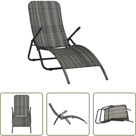 Lettino pieghevole -  Lettino Prendisole Pieghevole in Polyrattan Grigio