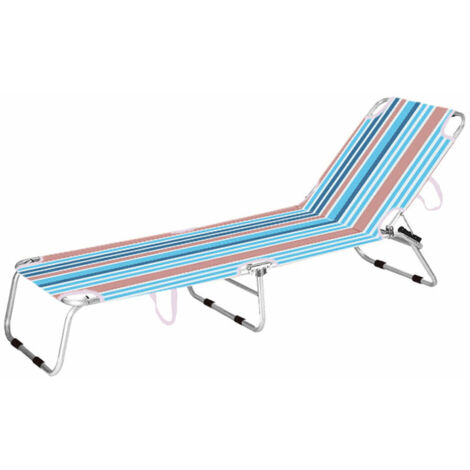Lettino pieghevole - MARBUENO SUMMER - Strisce arancioni e blu - 187x58x24 cm - 3 posizioni di inclinazione