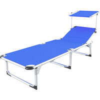 2 Lettini Pieghevoli Con Tettuccio Regolabile E Schienale Reclinabile Struttura In Metallo Nero Sdraio Prendisole Per Spiaggia Mare Giardino E Piscina 187 X 53 X 24 Cm Beige - Foto 12