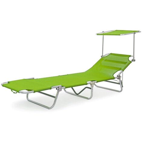 Lettino pieghevole verde con parasole