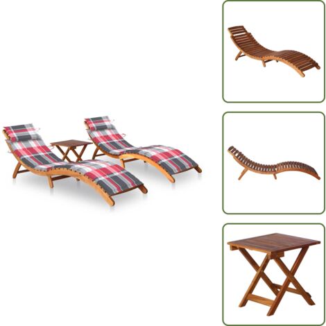 Lettino pieghevole - vidaXL Lettini Prendisole 2 pz con Tavolo e Cuscini in Legno d'Acacia - Lettino da patio