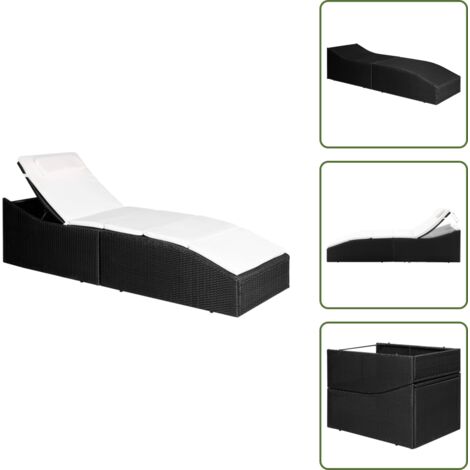 Lettino pieghevole - vidaXL Lettino con Cuscino in Polyrattan Nero - Lettino con cuscino