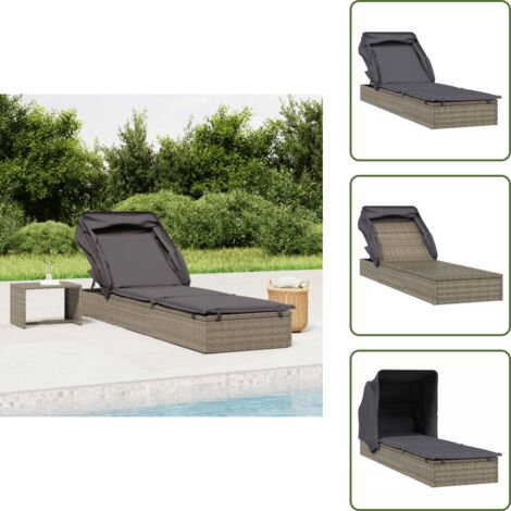 Lettino pieghevole - vidaXL Lettino con Tetto Pieghevole Grigio 213x63x97 cm Polyrattan - Lettino da balcone