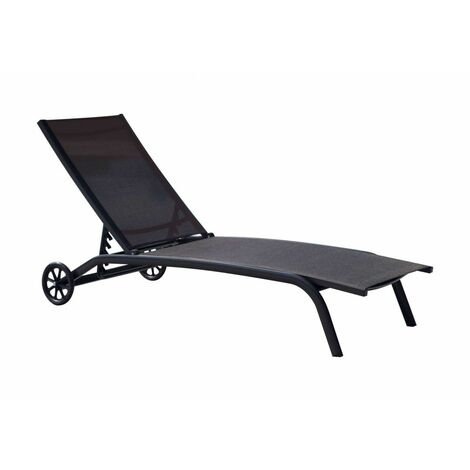Lettino Piscina in alluminio grigio e textilene nero con ruote