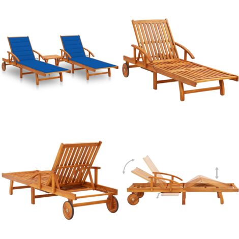 Lettino Prendisole 2pz con Tavolo e Cuscini Massello d'Acacia - Tavolo esterno - Cuscino da giardino