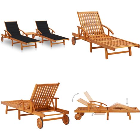 Lettino Prendisole 2pz con Tavolo e Cuscini Massello d'Acacia - Tavolo esterno - Lettino in legno