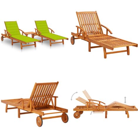 Lettino Prendisole 2pz con Tavolo e Cuscini Massello d'Acacia - Tavolo esterno - Lettino in legno