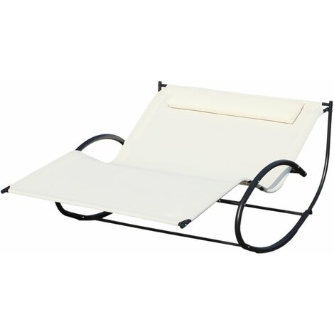 Lettino Prendisole a Dondolo 2 Posti da Giardino 140x200x88 cm in Metallo e Textilene Bianco Crema