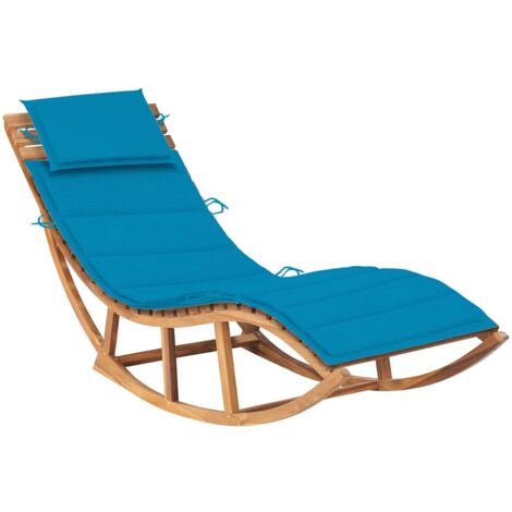 Lettino Prendisole a Dondolo con Cuscino in Massello di Teak