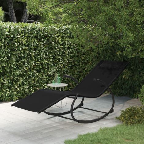 EASYCOMFORT Sedia a Dondolo da Giardino Ergonomica, Sdraio da Esterno  Pieghevole con Tettuccio Rimovibile in Acciaio e Texteline 105 x 64 x  125cm, Nero