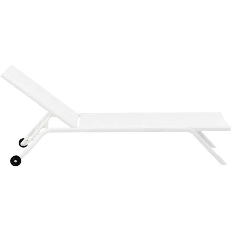 Lettino Prendisole Bianco Textilene Ruote Ø8 cm Schienale Regolabile