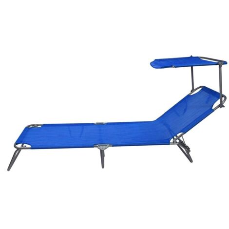 Lettino prendisole blu da mare spiaggia con tettuccio parasole richiudibile schienale regolabile 3 posizioni tessuto in texilene
