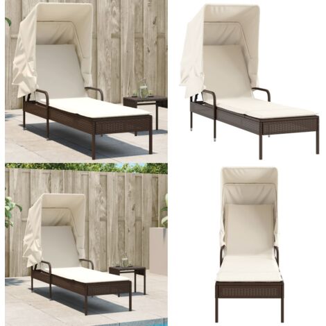 Lettino Prendisole con Baldacchino Marrone in Polyrattan - Lettino esterno - Lettino con schienale regolabile