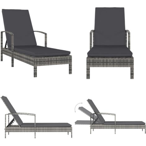 Lettino Prendisole con Braccioli in Polyrattan Grigio - Rattan - Lettino da piscina