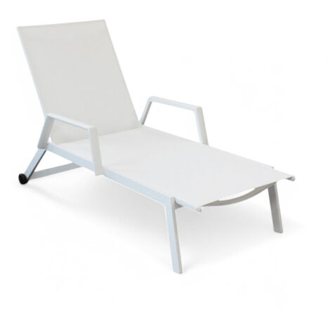 Lettino prendisole con braccioli struttura in alluminio e textilene impilabile per esterno 195x72xH53 cm -  Bianco