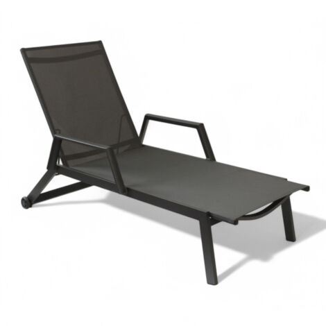 Lettino prendisole con braccioli struttura in alluminio e textilene impilabile per esterno 195x72xH53 cm -  Nero