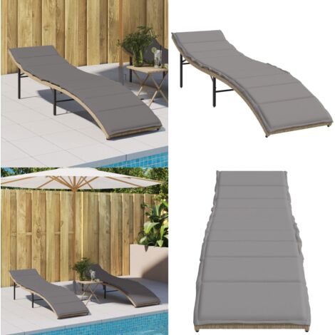 Lettino Prendisole con Cuscini Beige 55x199x50 cm Polyrattan - Cuscino - Rattan PE